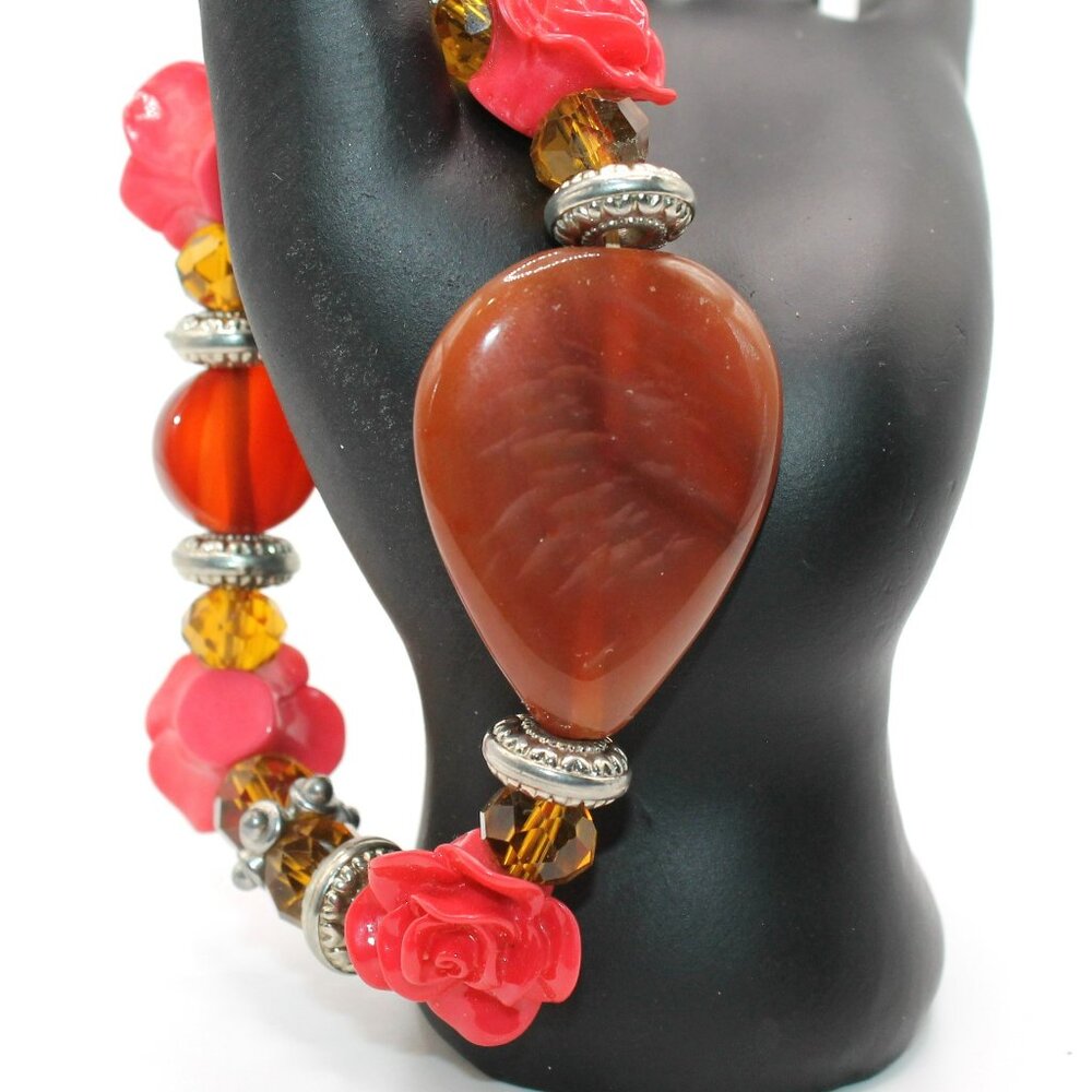 Big Glass Bead With Rose Spacers